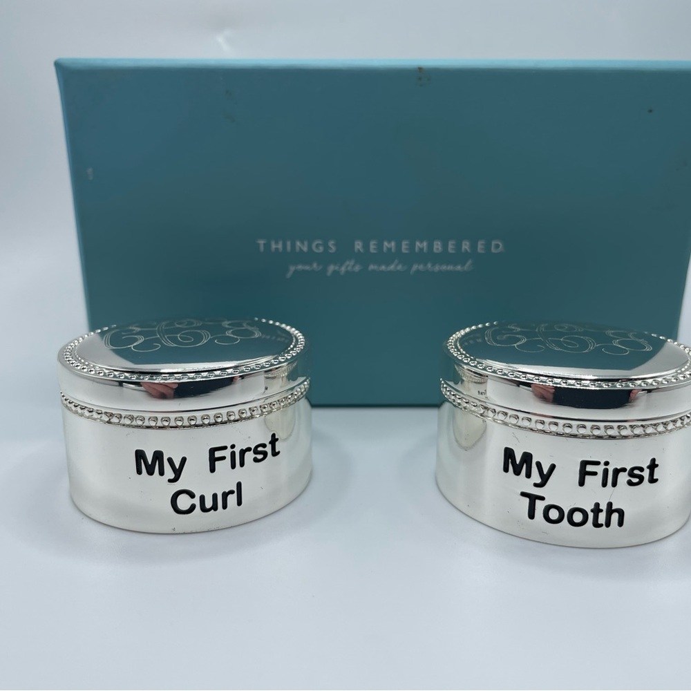 Things Remembered Silver Keepsake Boxes for Curl and Tooth Monogram Engraved New